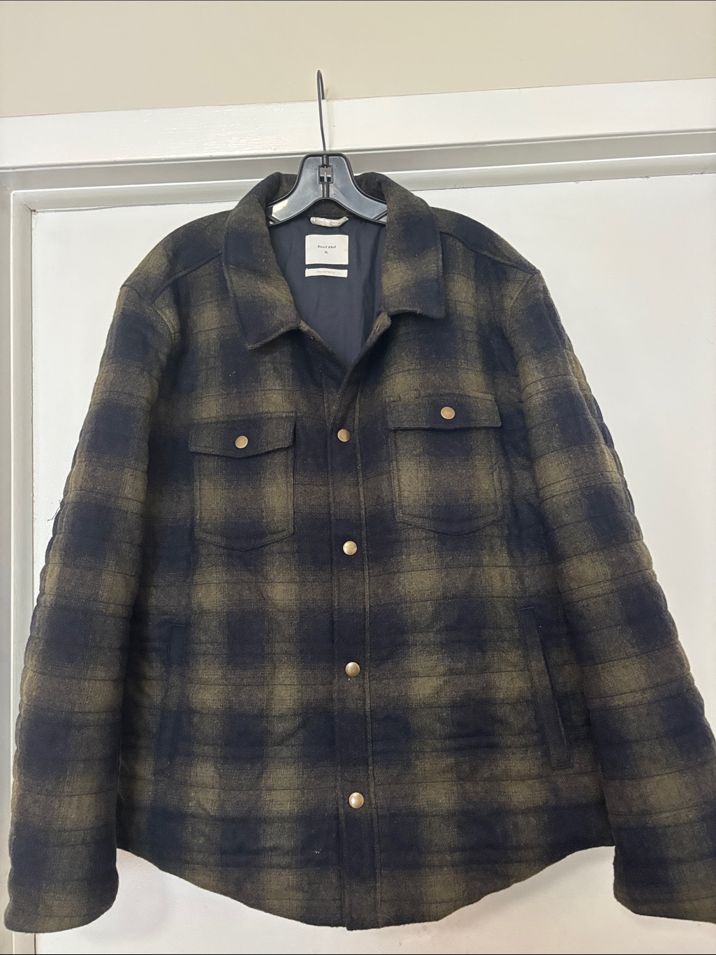 Billy Reid Olive And Navy Plaid Snap-Front Jacket